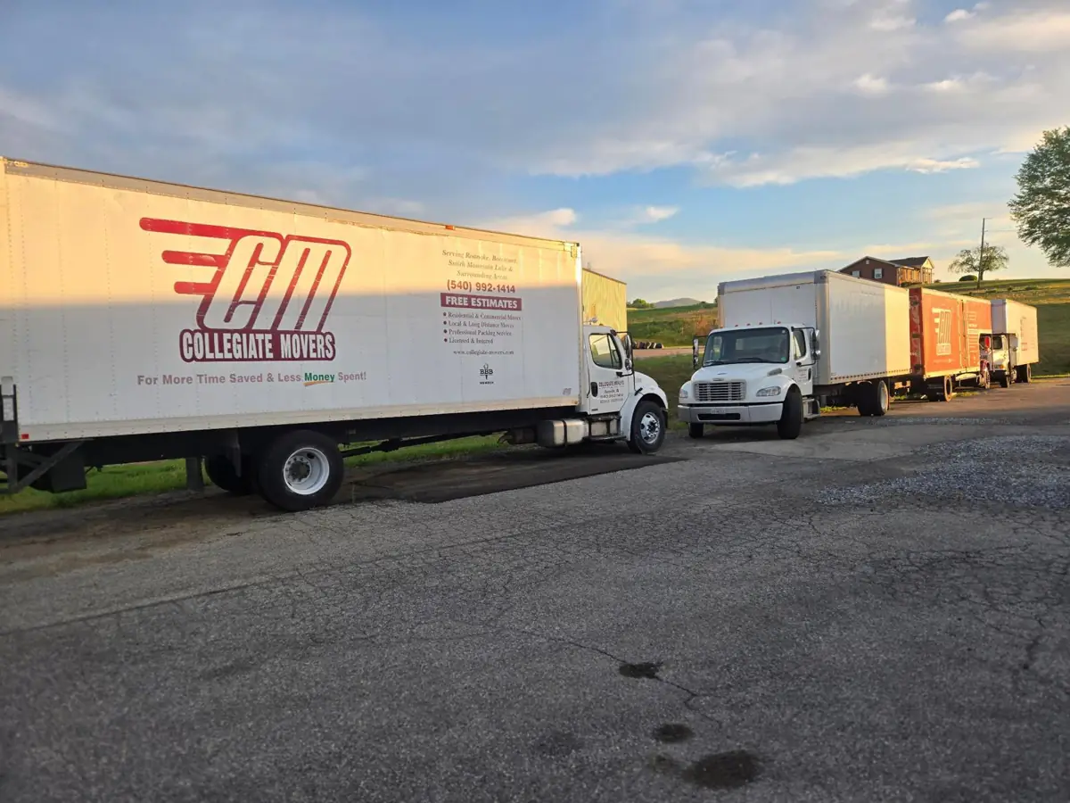 Moving trucks ready for a cross-country move from Roanoke, VA